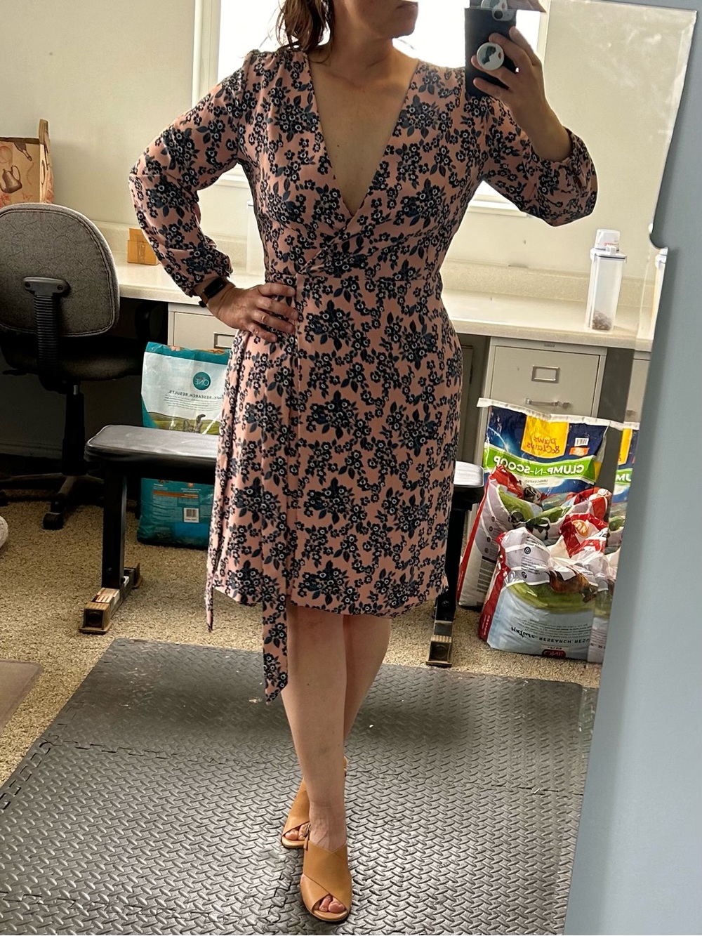 {J.Crew} Floral Wrap Knee Length Long sleeve Dress